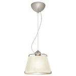 Besa Lighting - Besa Lighting Pica 9, 8.7" 10W 1 LED Cord Pendant with Flat Canopy - Pica 9 is a compact tapered glass with a broad top and a radiused return at the bottom, its retro styling will gracefully blend into today's environments. The Blue Sand d�cor begins with a clear blown glass, with glossy outer finish. We then, using a handcrafting technique, carefully apply a band of actual fine-grained sand to the inner surface of the glass, where white color is fully saturated into the coating for a bold statement. A final clear protective coating is applied to seal and preserve the accent material. The result is a beautifully textured work of art, comfortable with the irony of sand being applied to a glass that ordinates from sand. When illuminated, the colors shimmers through the noticeable refractions created by every granule, as the sand patterning is obvious and pleasing. The cord pendant fixture is equipped with a 10' SVT cordset and an low profile flat monopoint canopy. These stylish and functional luminaries are offered in a beautiful brushed Bronze finish.  No. of Rods: 4  Canopy Included: TRUE  Shade Included: TRUE  Canopy Diameter: 5 x 0.63< Rod Length(s): 18.00  Dimable: TRUE  Color Temperature: 2  Lumens:   CRI: +  Rated Life: 0 HoursPica 9 8.7" 10W 1 LED Cord Pendant with Flat Canopy Bronze White Sand GlassUL: Suitable for damp locations, *Energy Star Qualified: n/a  *ADA Certified: n/a  *Number of Lights: Lamp: 1-*Wattage:10w LED bulb(s) *Bulb Included:Yes *Bulb Type:LED *Finish Type:Bronze
