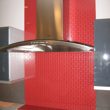 ColorCoat Back Painted Red Pattern Glass Backsplash