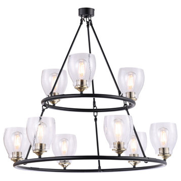 Minka-Lavery Winsley Nine Light Chandelier, Coal And Stained Brass