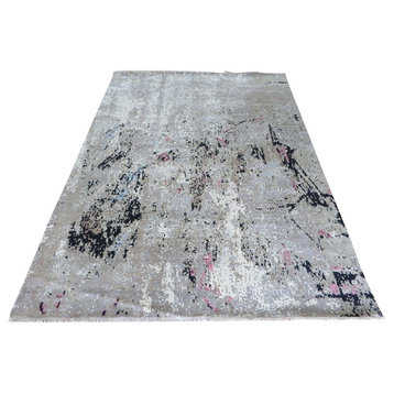 9'10 X 14 Handmade Multi Color Modern Abstract Oriental Rug With Silk