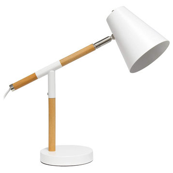 Simple Designs White Matte and Wooden Pivot Desk Lamp