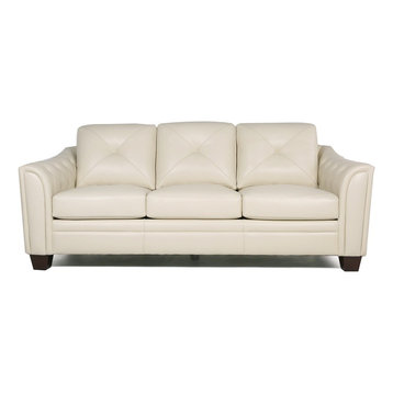 Maklaine Tufted Leather Sofa In Ivory