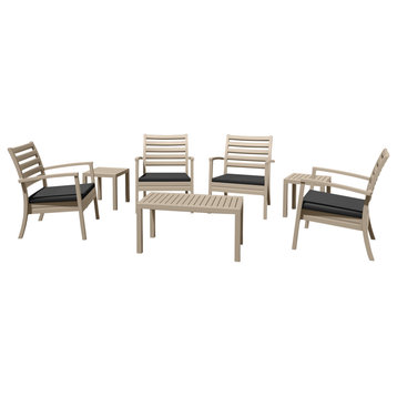 7-Piece Artemis XL Club Seating Set Taupe With Acrylic Fabric Charcoal Cushions