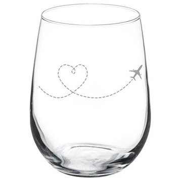 Wine Glass Goblet Heart Love Travel Airplane, 17 Oz Stemless