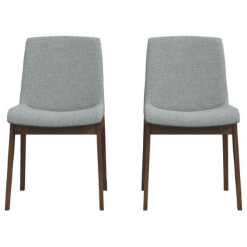 Elyria Midcentury Solid Wood Upholstered Dining Chair, Set of 2, Light Grey