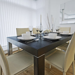Vertical Blinds | Contemporary Dining Room| White | Modern Mirror - Vertical Blinds