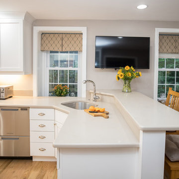 Cozy Cottage Kitchen Remodel | Bright White Cabinetry & Bay-Window Seating