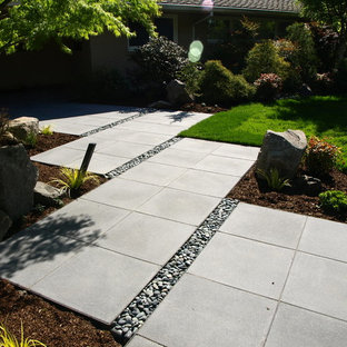 Inspiration pour un petit jardin avant vintage avec une entrée ou une allée de jardin et des pavés en béton.