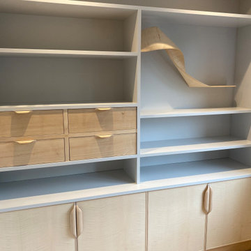 Home Office Sculptural Cabinetry with Sycamore and Sculpted Handles | Cheltenham