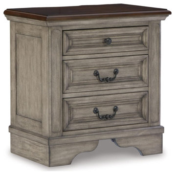 Classic Nightstand, Acacia Wood Frame With USB Ports & 3 Drawers, Antique Gray