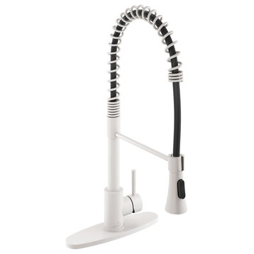 Spring Standard Kitchen Faucet with Dual-Function Spray Head and Deck Plate, Matte White