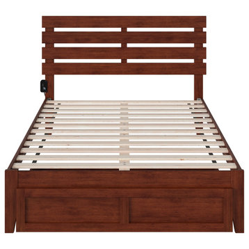 Oxford Full Bed With Foot Drawer and USB Turbo Charger, Walnut