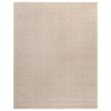 Contemporary Area Rug, High Low Geometric Patterned Wool, Light Pink/Ivory