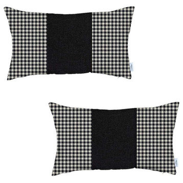 Set of 2 Black Houndstooth Lumbar Pillow Covers