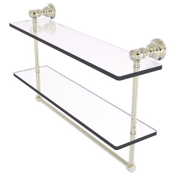 Allied Brass Carolina 22" Double Glass Shelf With Towel Bar, Polished Nickel