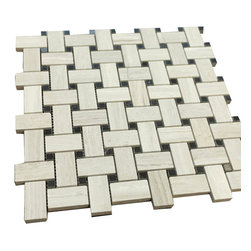 Basketweave Grey Wooden Look with Black Dots Stone Tile Mosaics - Home Accessories & Decor