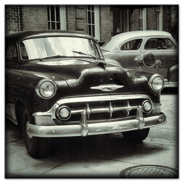 Black and White Vintage Cars 24x24 Canvas Wall Art