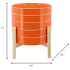 10" Striped Planter With Wood Stand, Orange