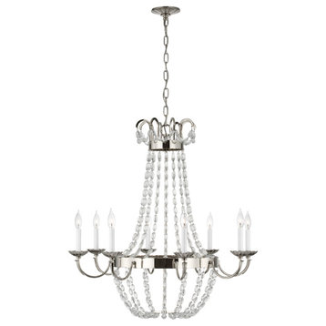 Paris Flea Market Large Chandelier in Polished Nickel with Seeded Glass