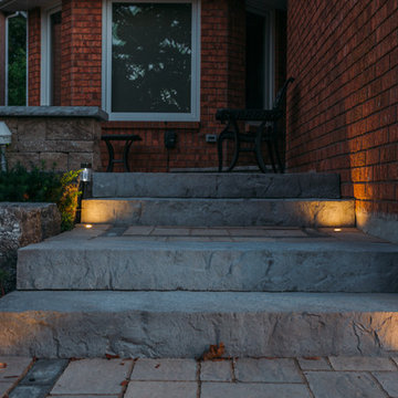 Front Yard Sitting Area with lighting on steps to front door