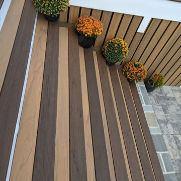 TimberTech Tigerwood Deck Mocha Border, Paver Patio, Verticle Lattice