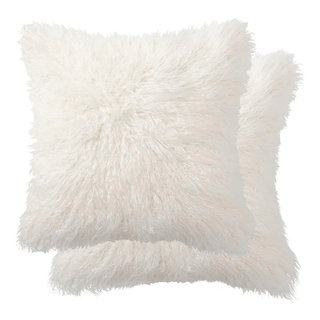 Warm White Mongolian Sheepskin Fur Throw Pillow with Down-Alternative  Insert 16'' + Reviews