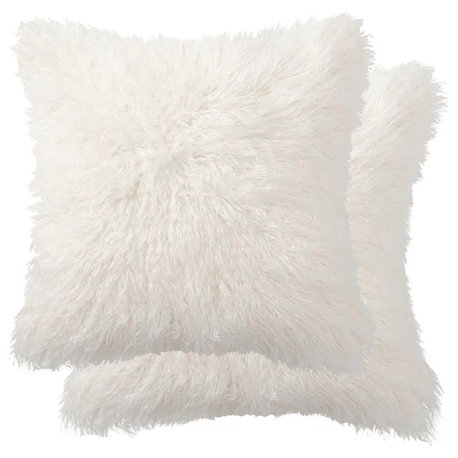 Belton Faux Fur Pillows, Set of 2, Off-White, 18"x18"