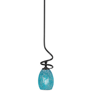 Capri Stem Mini Pendant In Matte Black Finish With 5" Turquoise Fusion Glass