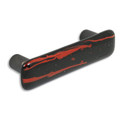 CKP - Art Glass Pull, Red & Black Confetti, Oil-Rubbed Bronze Base - Cabinet And Drawer Handle Pulls