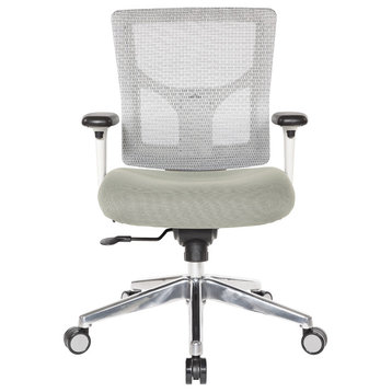 Progrid White Mesh Mid Back Chair With Seat Slider and Gray Fabric Seat