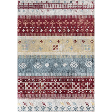 Delmont Cape Patchwork Tribal Bohemian Red Area Rug, 5'3" x 7'0"