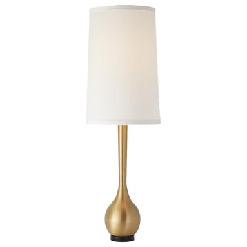 Sleek Modern Gold Brass Table Lamp, 51" Metal White Minimalist Round