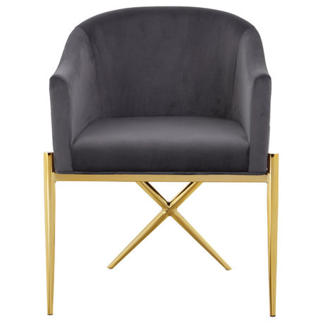 Xavier Velvet Dining Chair, Gray, Gold Legs