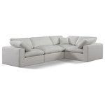 Meridian Furniture - Comfy Upholstered L-Shaped Modular Sectional, Cream, 4-Piece: 1 Armless Chair, 3 Corner Chair, Linen Textured Fabric - Give your space a whole new look with this cream Comfy linen textured fabric sectional. This handsome sectional fits nicely with other items in the Comfy collection and is a versatile seating option designed for adaptability, comfort and style. Wrapped in rich cream durable linen textured fabric upholstery, this sectional offers a plush embrace of overstuffed down feather cushions, carefully crafted to deliver the highest level of comfort. The perfect seat for creating an oasis for relaxation, this sectional has thick foam surrounding its frame for added support and coziness.