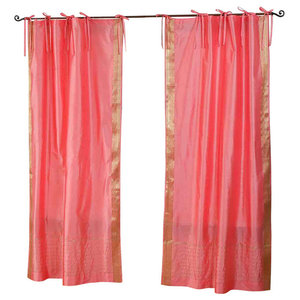 Panel Pair Violet Red Rod Pocket  Sheer Sari Curtain Drape 
