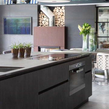 Grey Kitchen With Two Islands & Utility Room