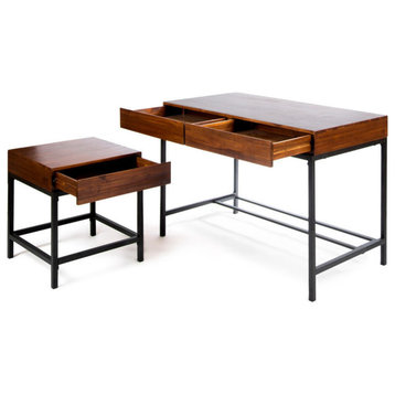 GDF Studio 2-Piece Elrod Industrial Dark Oak Acacia Wood Table Set