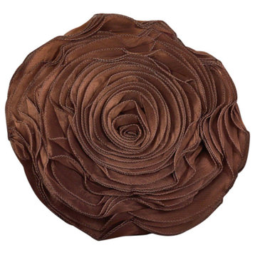 Rose Design Throw Pillow, Chocolate, 16", Poly Filled
