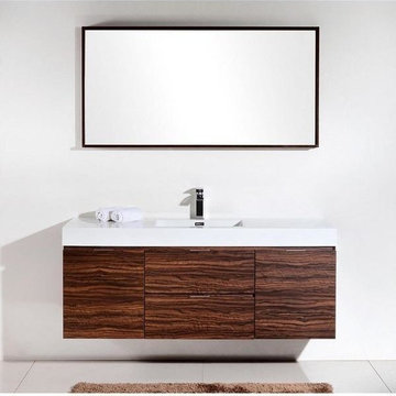Lux 60" Walnut Wall Mount Modern Bathroom Vanity Dark Oak