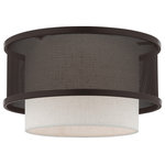 Livex Lighting - Livex Lighting Bronze 1-Light Ceiling Mount - Elevate your modern living area with this urban bronze ceiling mount featuring a hand crafted hardback oatmeal fabric shade cloaked in stainless steel mesh outer shade.