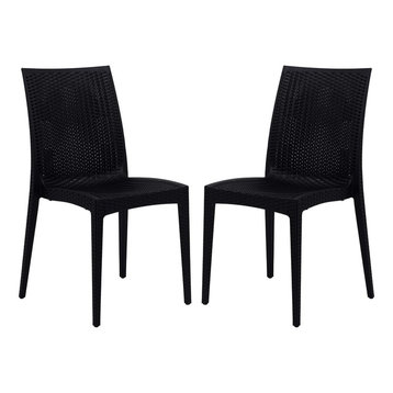 Leisuremod Weave Mace Indoor Outdoor Patio Chair, Set of 2, Black