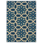 Newcastle Home - Coronado Indoor and Outdoor Geometric Ivory and Blue Rug, 5'3"x7'6" - Coronado is a striking new indoor/outdoor collection in trend-forward shades of indigo and Mediterranean blue and ivory.  Simple, sophisticated Greek tile pattern come alive with tons of texture and pops of bright color.  It is a collection of high-style, high durability rugs that are perfect for the outdoors or for any room in the home.  Machine made of 100% polypropylene.