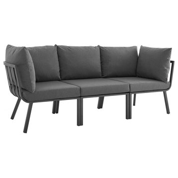 Riverside 3 Piece Outdoor Patio Aluminum Sectional Sofa Set, Gray Charcoal