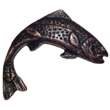 Jumping Trout Right Facing Cabinet knob, Oil Rubbed Bronze