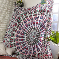 Cotton Green Printed Mandala Tapestry - Tapestries