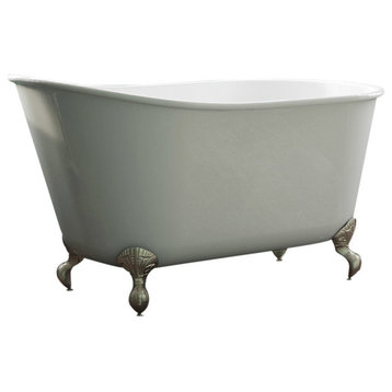 54" Cast Iron Swedish Tub Without Faucet Holes "Gentry", Brushed Nickel Feet