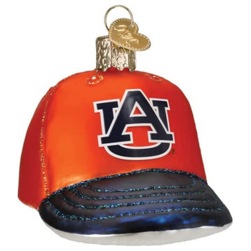 Old World Christmas (#62419) Glass Blown Ornament, Auburn Baseball Cap 3.5"