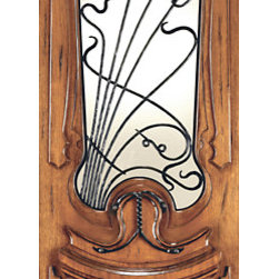 AN-2014-1 Mahogany Hand Carved French Art Nouveau Forged Iron Glass Single Door - Windows And Doors