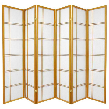6' Tall Double Cross Shoji Screen, Honey, 6 Panels