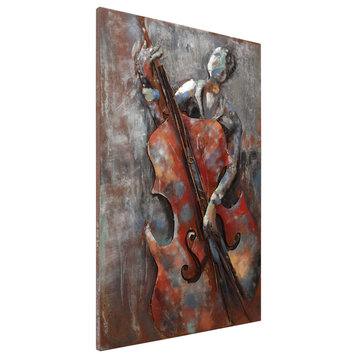The Bassist Primo Mixed Media Hand Painted 3D Metal Wall Art
